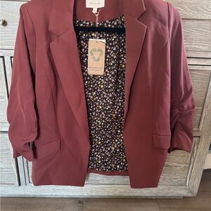 Skies Are Blue Brown Blazer Tailored Fit Notched Lapels